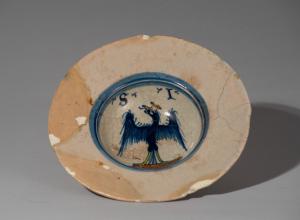 Casteldurante XVI Secolo, Piattino con Aquila imperiale, maiolica policroma